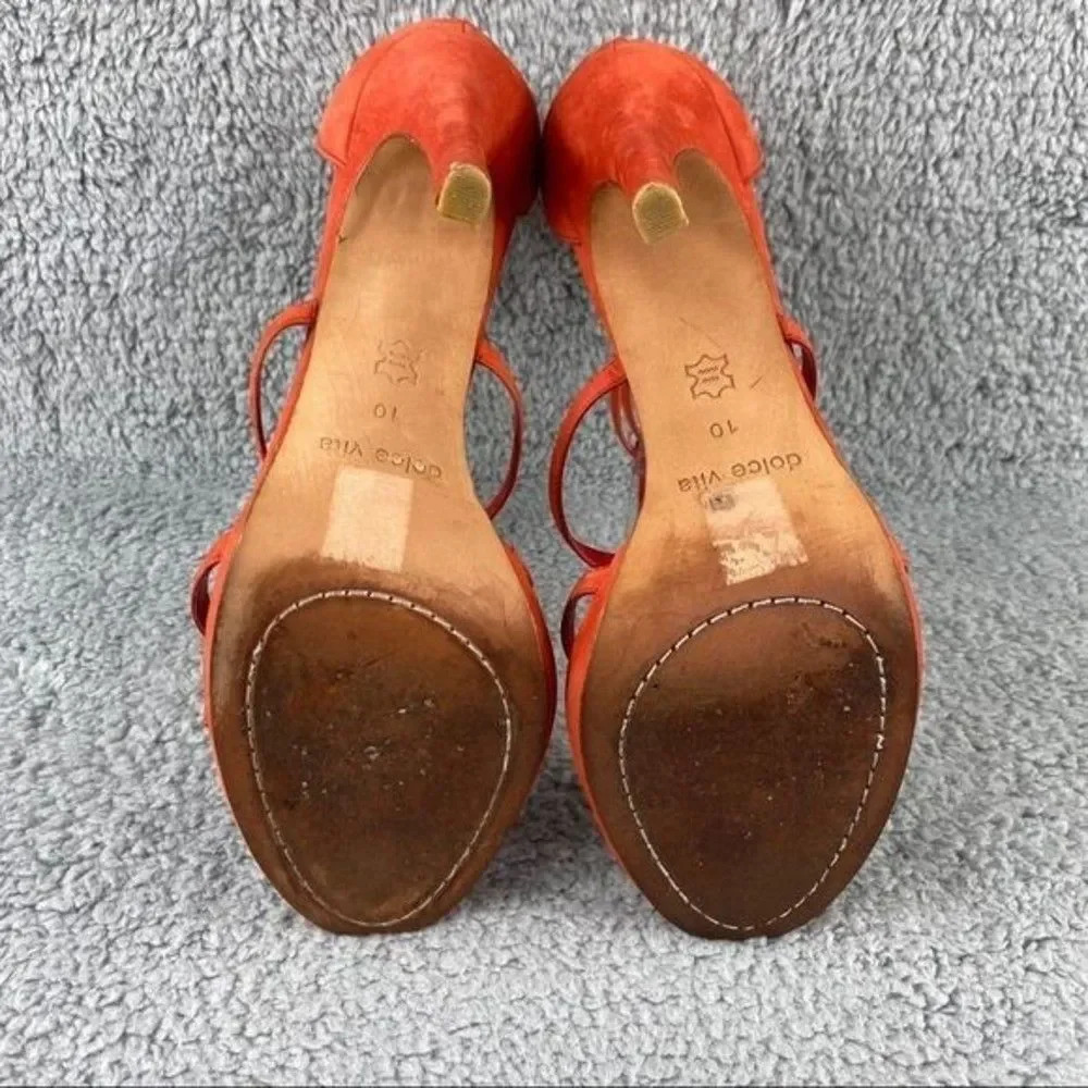 Dolce vita camila Sandals High Heel Nubuck Suede Orange Back Zip Buckle Platform - Picture 9 of 12